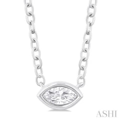 1/6 ctw Petite East-West Bezel Set Marquise Cut Diamond Fashion Pendant With Chain in 10K White Gold