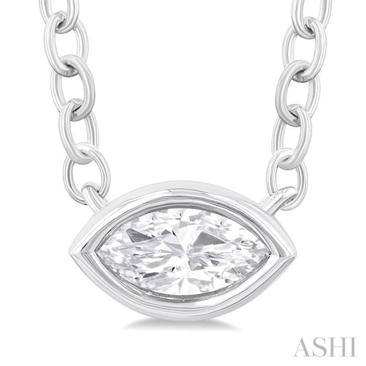 1/6 ctw Petite East-West Bezel Set Marquise Cut Diamond Fashion Pendant With Chain in 10K White Gold