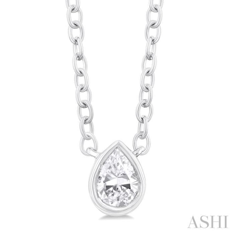 1/6 ctw Petite Bezel Set Pear Cut Diamond Fashion Pendant With Chain in 10K White Gold