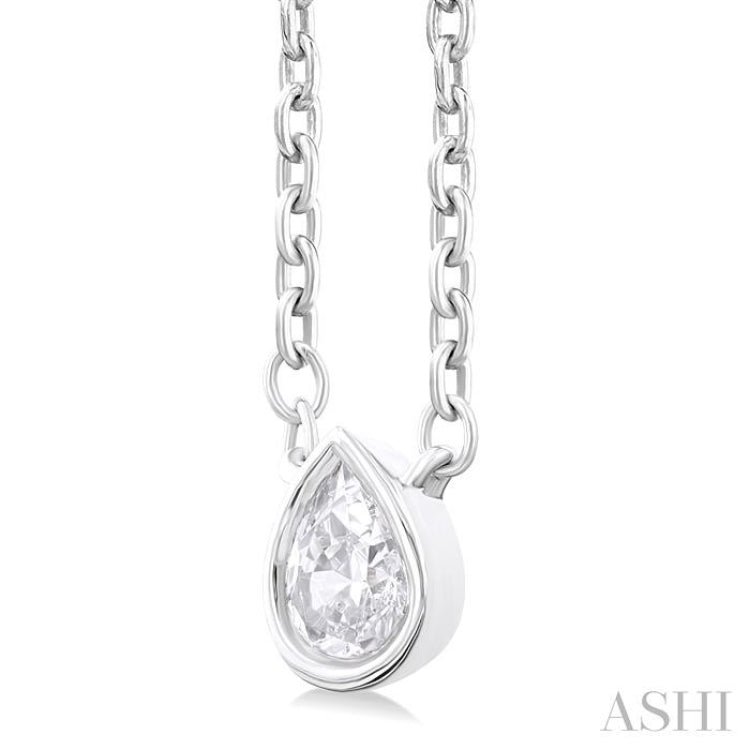 1/6 ctw Petite Bezel Set Pear Cut Diamond Fashion Pendant With Chain in 10K White Gold