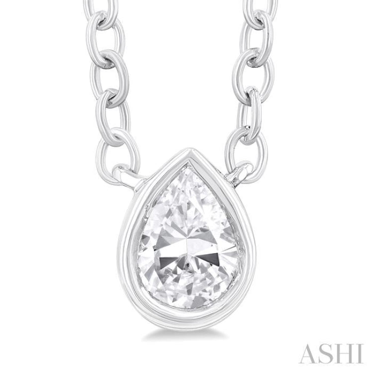 1/6 ctw Petite Bezel Set Pear Cut Diamond Fashion Pendant With Chain in 10K White Gold