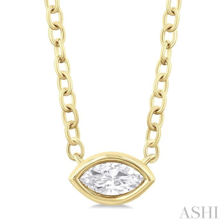 1/6 ctw Petite East-West Bezel Set Marquise Cut Diamond Fashion Pendant With Chain in 10K Yellow Gold