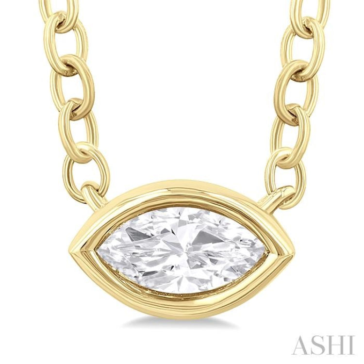 1/6 ctw Petite East-West Bezel Set Marquise Cut Diamond Fashion Pendant With Chain in 10K Yellow Gold