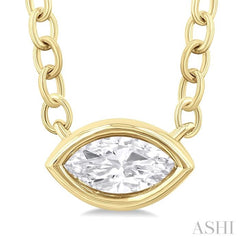 1/6 ctw Petite East-West Bezel Set Marquise Cut Diamond Fashion Pendant With Chain in 10K Yellow Gold