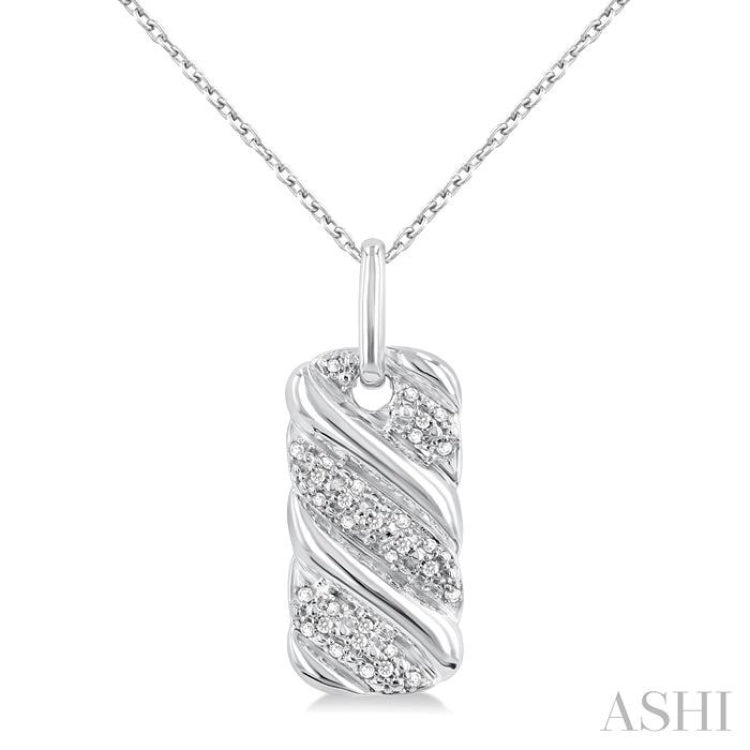 1/10 ctw Bold Ribbed Swirl Round Cut Diamond Bold Fashion Pendant With Chain in Sterling Silver