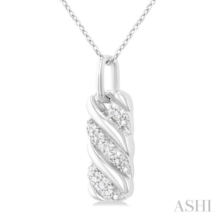 1/10 ctw Bold Ribbed Swirl Round Cut Diamond Bold Fashion Pendant With Chain in Sterling Silver