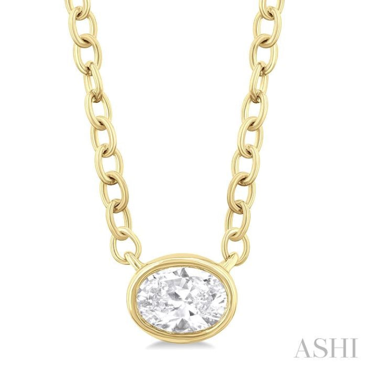 1/6 ctw Petite East-West Bezel Set Oval Cut Diamond Fashion Pendant With Chain in 10K Yellow Gold