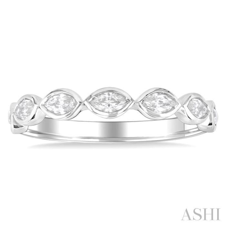3/4 ctw East-West Set Marquise Cut Bezel Diamond Stackable Fashion Band in 14K White Gold
