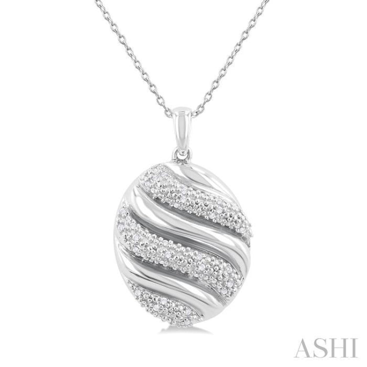 1/10 ctw Bold Twisted Rib Round Cut Diamond Bold Fashion Pendant With Chain in Sterling Silver