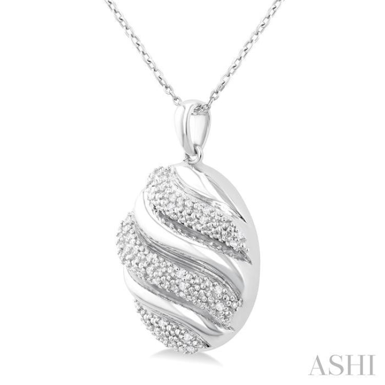 1/10 ctw Bold Twisted Rib Round Cut Diamond Bold Fashion Pendant With Chain in Sterling Silver
