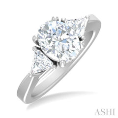 1/2 ctw Oval Shape Trillion Cut & Round Cut Diamond Semi Mount Engagement Ring in 14K White Gold
