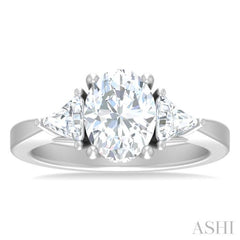 1/2 ctw Oval Shape Trillion Cut & Round Cut Diamond Semi Mount Engagement Ring in 14K White Gold