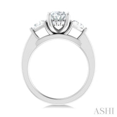 1/2 ctw Oval Shape Trillion Cut & Round Cut Diamond Semi Mount Engagement Ring in 14K White Gold