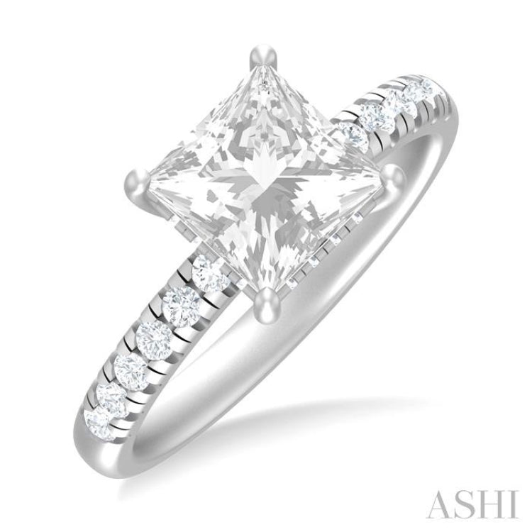 1/3 ctw Princess Shape Round Cut Diamond Semi Mount Engagement Ring in 14K White Gold