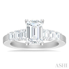 1 ctw Emerald Shape Emerald and Round Cut Diamond Semi Mount Engagement Ring in 14K White Gold