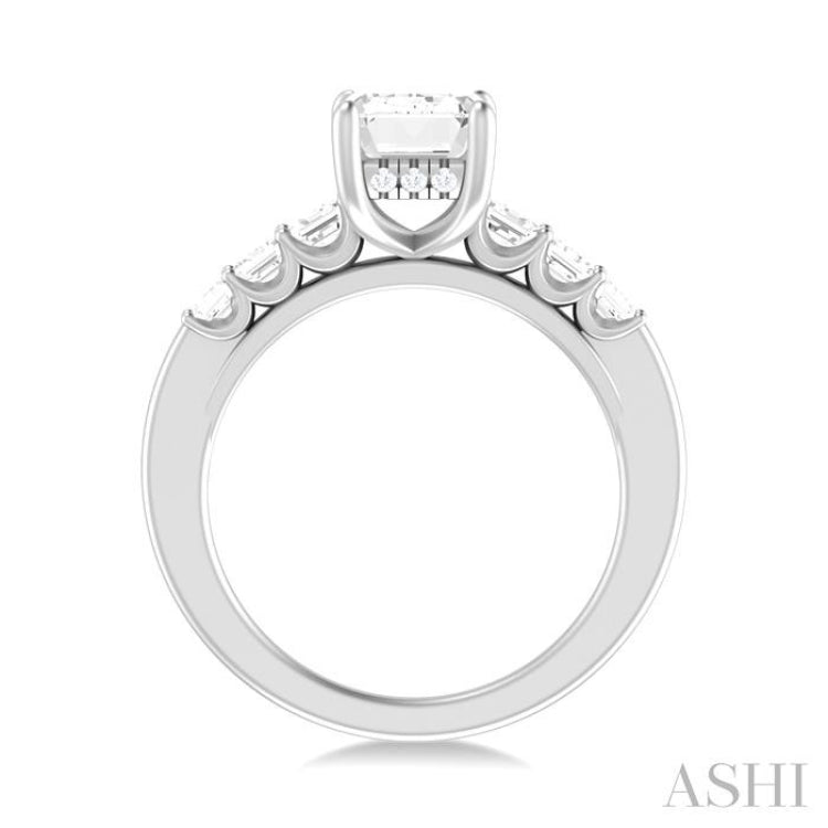 1 ctw Emerald Shape Emerald and Round Cut Diamond Semi Mount Engagement Ring in 14K White Gold