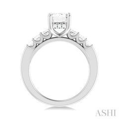 1 ctw Emerald Shape Emerald and Round Cut Diamond Semi Mount Engagement Ring in 14K White Gold