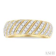 1/2 ctw Dome Shape Slanted Ribbed Pattern Round Cut Diamond Fashion Ring in 10K Yellow Gold