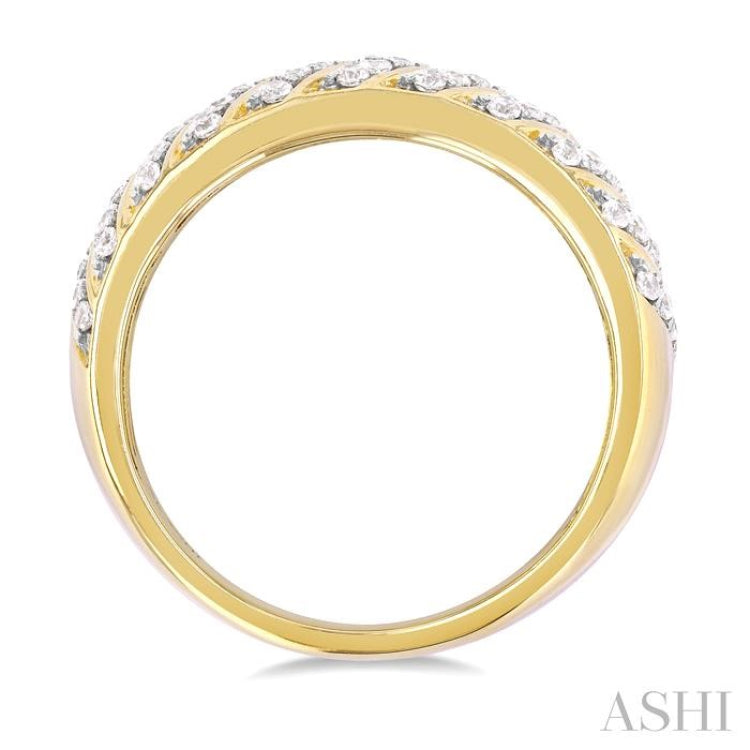 1/2 ctw Dome Shape Slanted Ribbed Pattern Round Cut Diamond Fashion Ring in 10K Yellow Gold