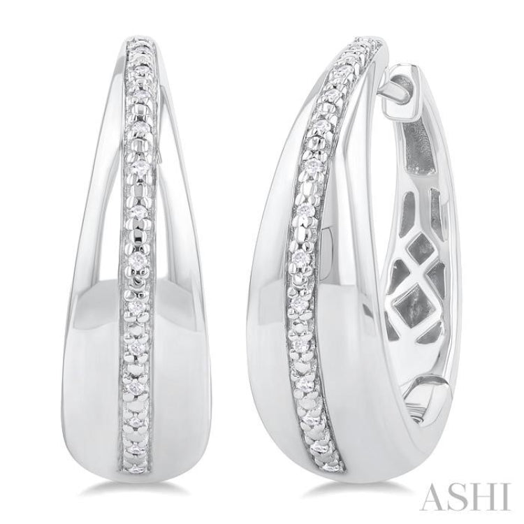 1/10 ctw Bold Wide Round Cut Diamond Hoop Earring in Sterling Silver