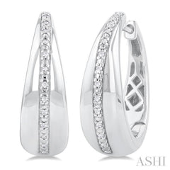 1/10 ctw Bold Wide Round Cut Diamond Hoop Earring in Sterling Silver