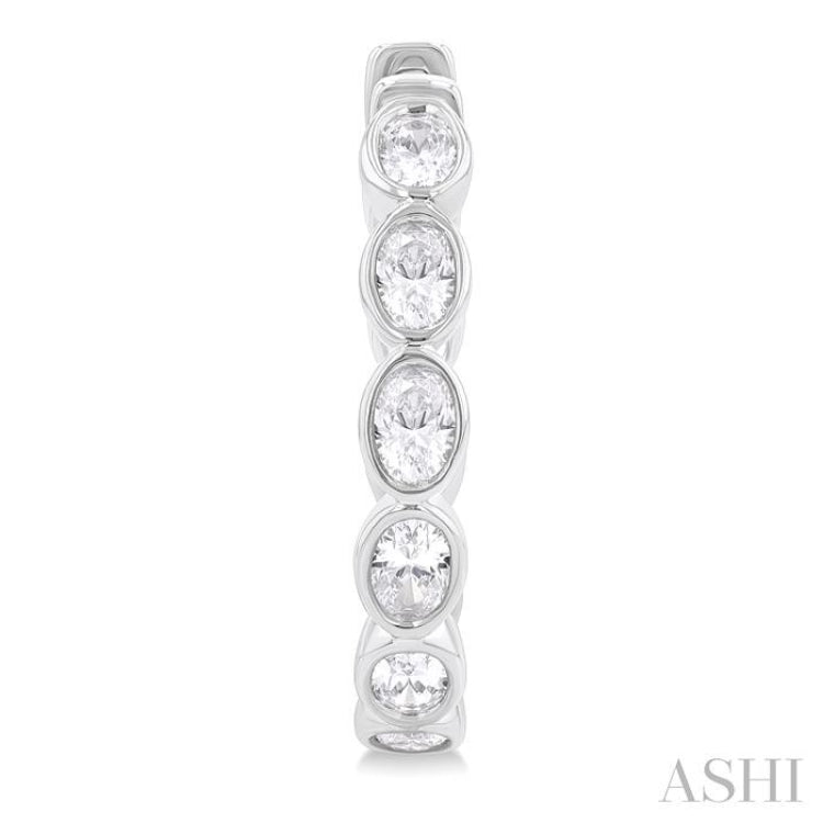 1 1/10 ctw Bezel Set Oval Cut Diamond Fashion Hoop Earring in 14K White Gold