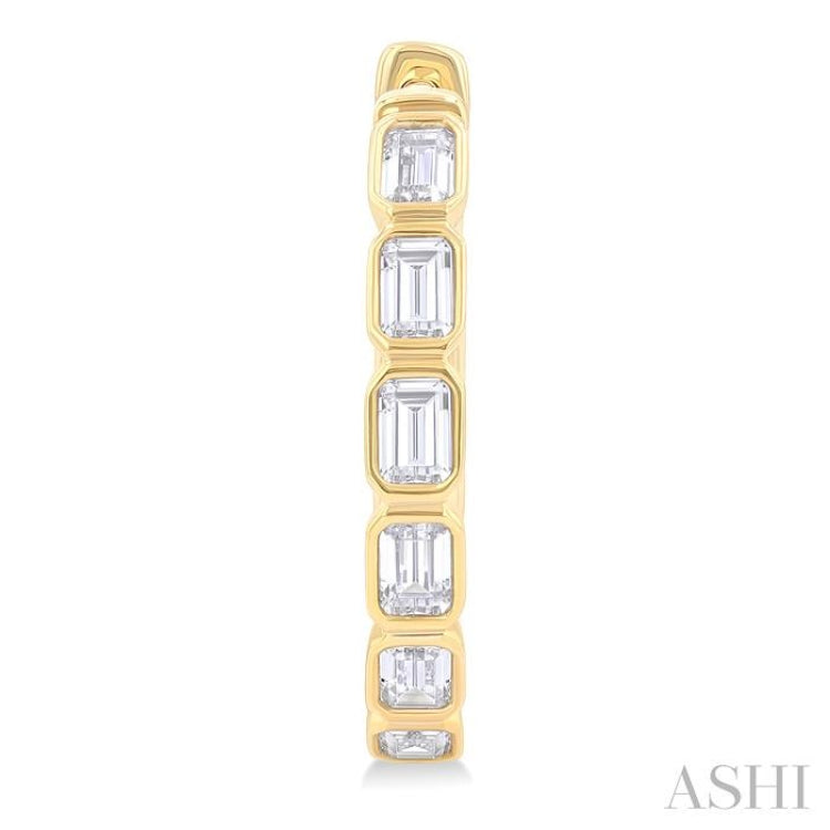 1 1/10 ctw Bezel Set Emerald Cut Diamond Fashion Hoop Earring in 14K Yellow Gold