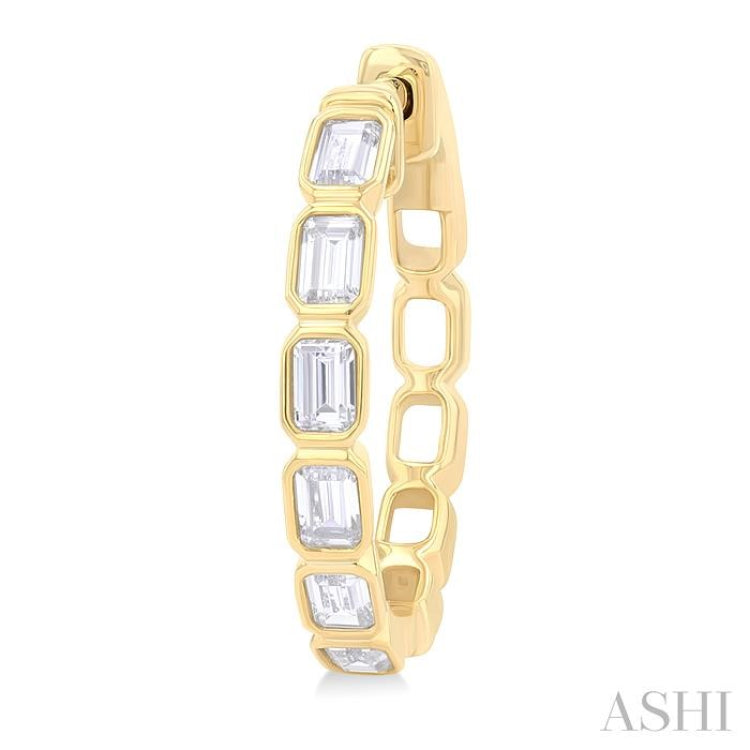1 1/10 ctw Bezel Set Emerald Cut Diamond Fashion Hoop Earring in 14K Yellow Gold