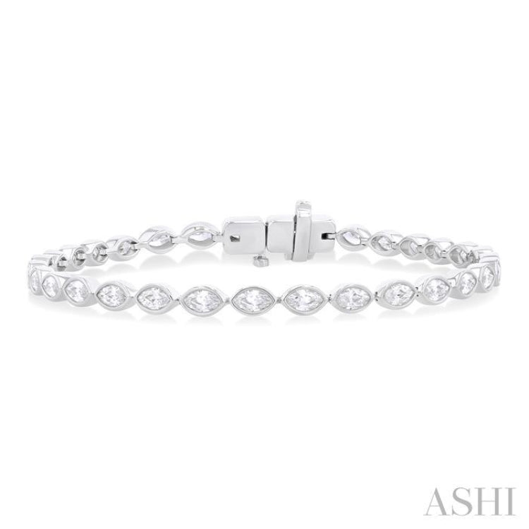 3 1/10 ctw East-West Bezel Set Marquise Cut Diamond Tennis Bracelet in 14K White Gold