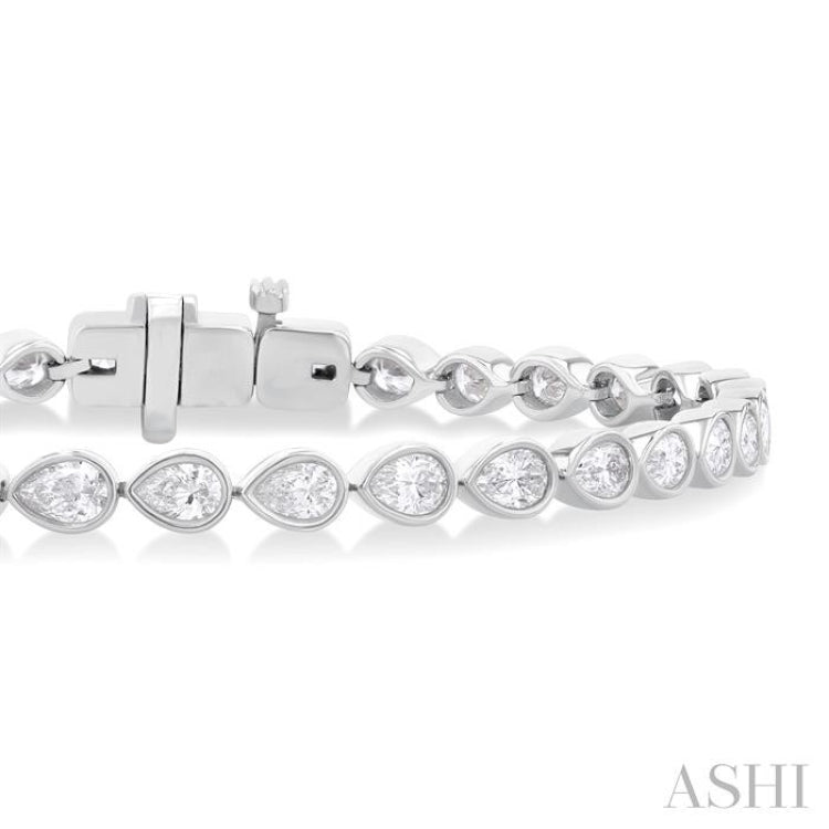 3 1/4 ctw East-West Bezel Set Pear Cut Diamond Tennis Bracelet in 14K White Gold