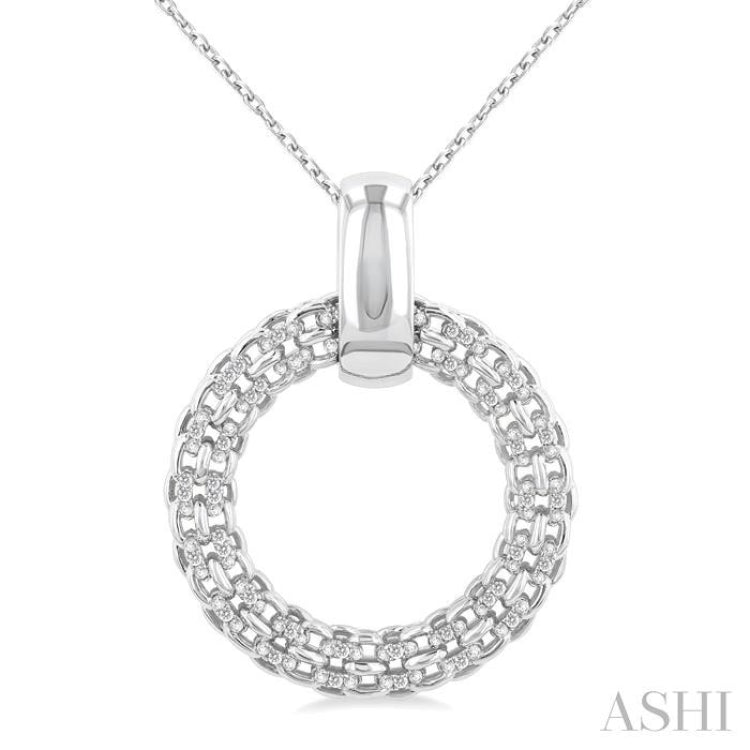 1/8 ctw Cable Chain Inspired Bold Weave Circle Round Cut Diamond Pendant With Chain in Sterling Silver
