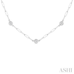 3/4 ctw Bezel Set Round Cut Diamond Paperclip Station Necklace in 14K White Gold