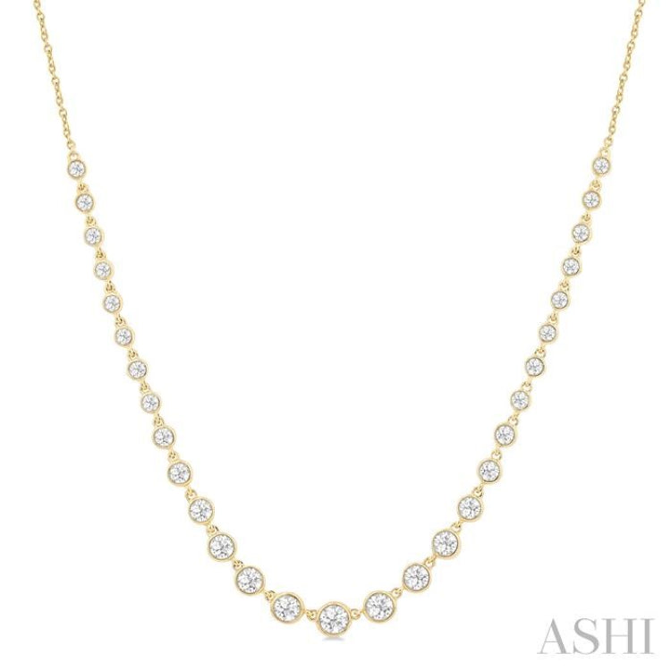 1 1/4 ctw Halfway Graduated Bezel Set Round Cut Diamond Tennis Necklace in 14K Yellow Gold