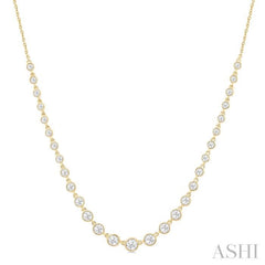 1 1/4 ctw Halfway Graduated Bezel Set Round Cut Diamond Tennis Necklace in 14K Yellow Gold