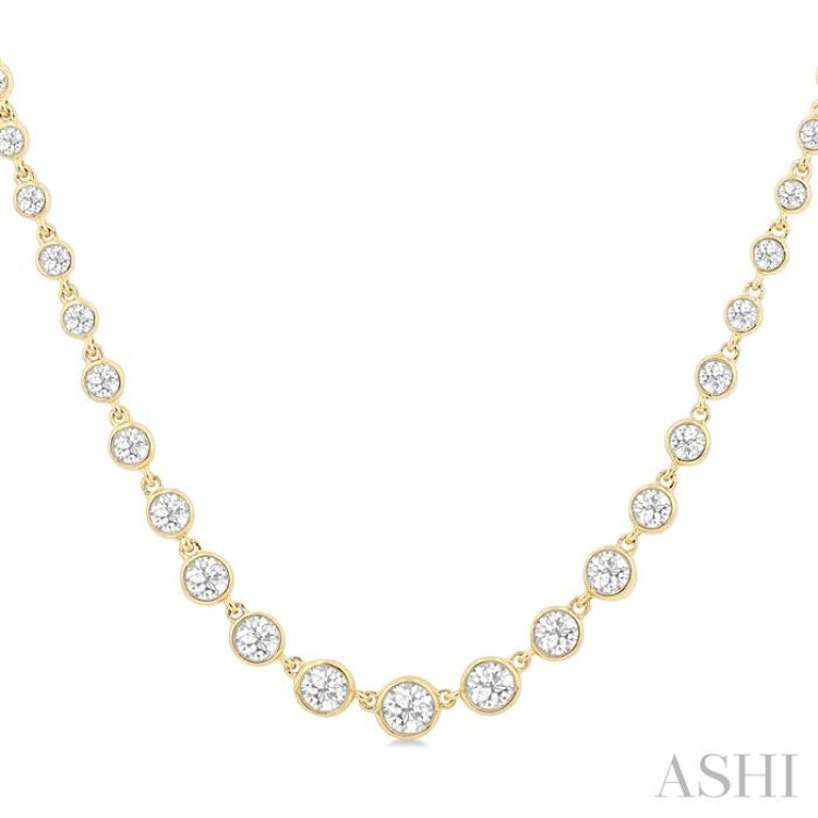 1 1/4 ctw Halfway Graduated Bezel Set Round Cut Diamond Tennis Necklace in 14K Yellow Gold