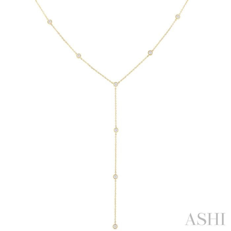 1/3 ctw Bezel Set Round Cut Diamond Y-Shape Lariat Station Necklace in 14K Yellow Gold