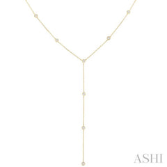 1/3 ctw Bezel Set Round Cut Diamond Y-Shape Lariat Station Necklace in 14K Yellow Gold