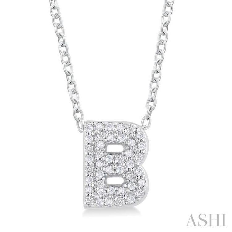 1/8 ctw Bubble Accent Initial 'B' Round Cut Diamond Fashion Pendant With Chain in 10K White Gold