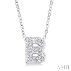 1/8 ctw Bubble Accent Initial 'B' Round Cut Diamond Fashion Pendant With Chain in 10K White Gold