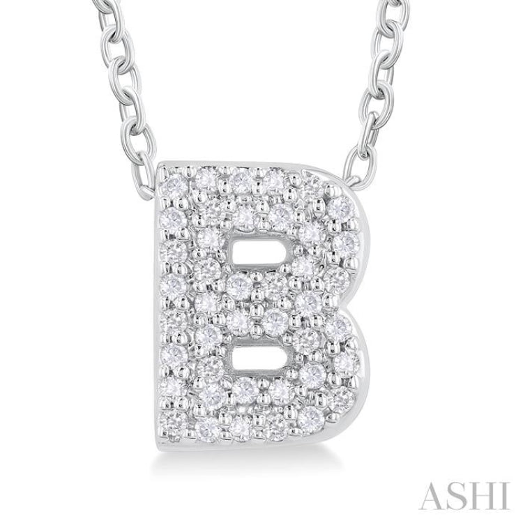 1/8 ctw Bubble Accent Initial 'B' Round Cut Diamond Fashion Pendant With Chain in 10K White Gold