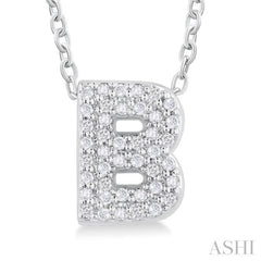 1/8 ctw Bubble Accent Initial 'B' Round Cut Diamond Fashion Pendant With Chain in 10K White Gold