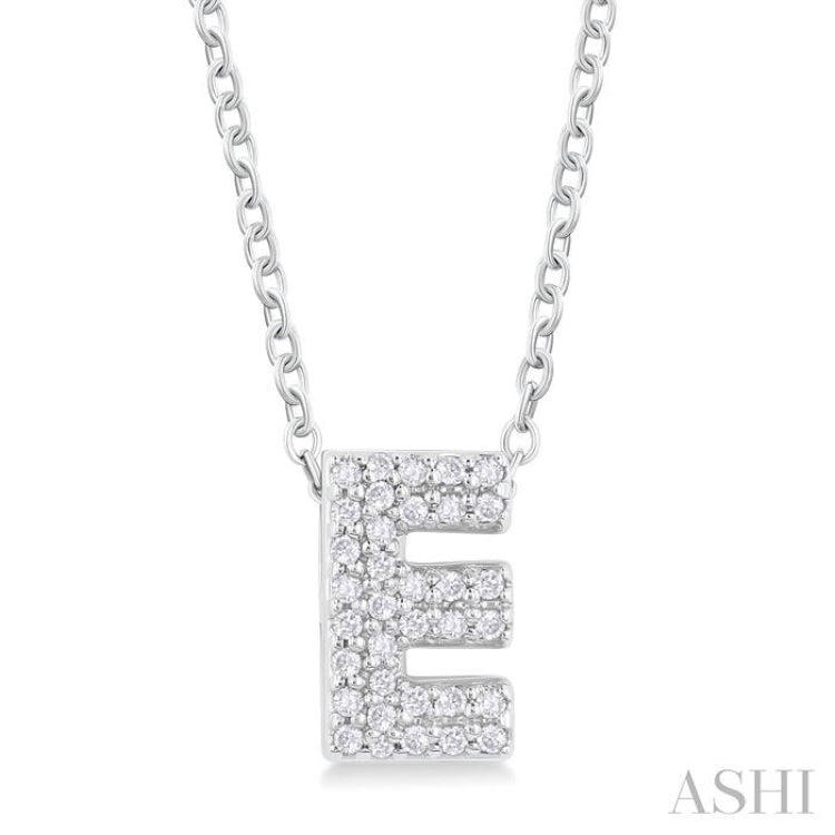 1/10 ctw Bubble Accent Initial 'E' Round Cut Diamond Fashion Pendant With Chain in 10K White Gold