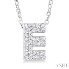 1/10 ctw Bubble Accent Initial 'E' Round Cut Diamond Fashion Pendant With Chain in 10K White Gold