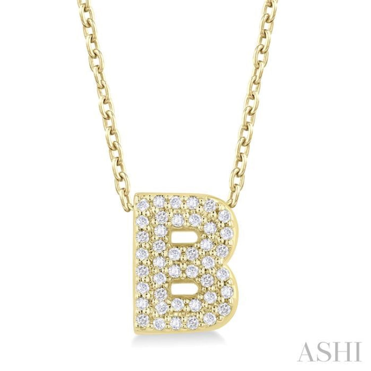 1/8 ctw Bubble Accent Initial 'B' Round Cut Diamond Fashion Pendant With Chain in 10K Yellow Gold