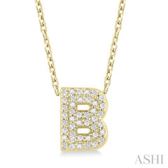 1/8 ctw Bubble Accent Initial 'B' Round Cut Diamond Fashion Pendant With Chain in 10K Yellow Gold