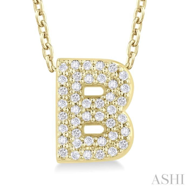 1/8 ctw Bubble Accent Initial 'B' Round Cut Diamond Fashion Pendant With Chain in 10K Yellow Gold