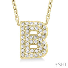 1/8 ctw Bubble Accent Initial 'B' Round Cut Diamond Fashion Pendant With Chain in 10K Yellow Gold