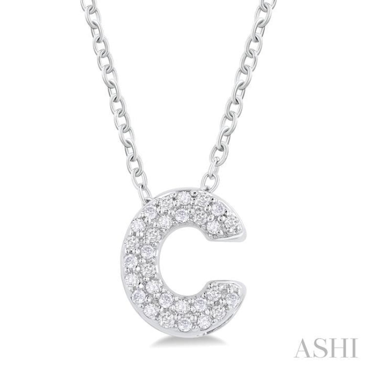 1/10 ctw Initial 'C' Round Cut Diamond Fashion Pendant With Chain in 10K White Gold