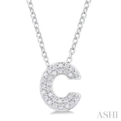 1/10 ctw Initial 'C' Round Cut Diamond Fashion Pendant With Chain in 10K White Gold