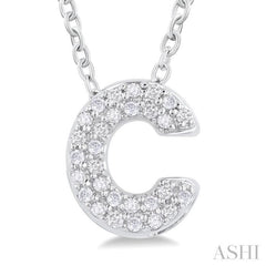1/10 ctw Initial 'C' Round Cut Diamond Fashion Pendant With Chain in 10K White Gold